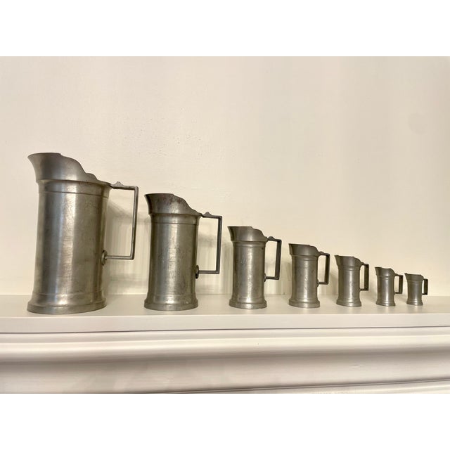 Vintage French Tin Graduated Pitchers/Tableware, Set of 7 For Sale - Image 4 of 12