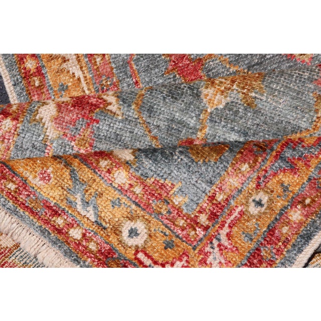 Turkish Angora Oushak Runner With Denim Blue Field and Rust Motifs For Sale - Image 12 of 13