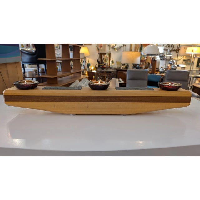 Custom made three votive holder. Clean modern line. Great for mantle or shelf.