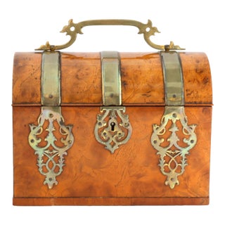 Antique English Burlwood Box W/ Brass Mounts For Sale