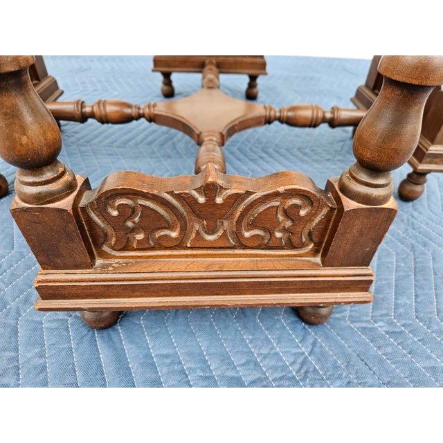 This beautiful 1930s parlor or side table features a sunburst style pattern on the top and wonderful scrolled carvings...