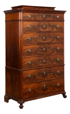 19th Century Biedermeier Mahogany Chest of Seven Drawers Highboy, Denmark