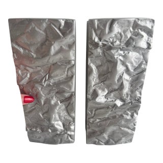 Philip Watts “Crushed” Sculptural Cabinet Pulls, Solid Metal, England, Pair For Sale