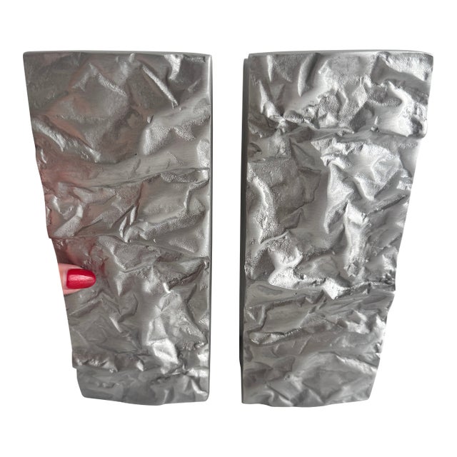 Philip Watts “Crushed” Sculptural Cabinet Pulls, Solid Metal, England, Pair For Sale