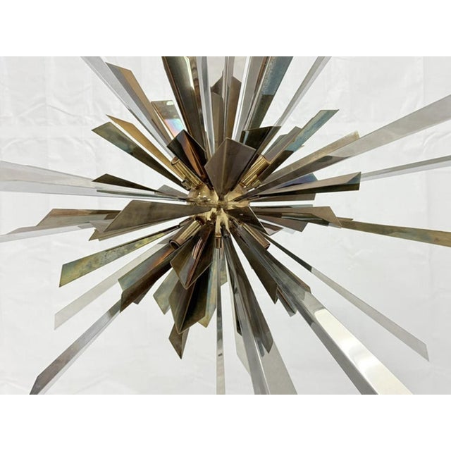 Brass Brass & Nickel "Sunburst" Chandelier by Remains Lighting of New York For Sale - Image 8 of 18