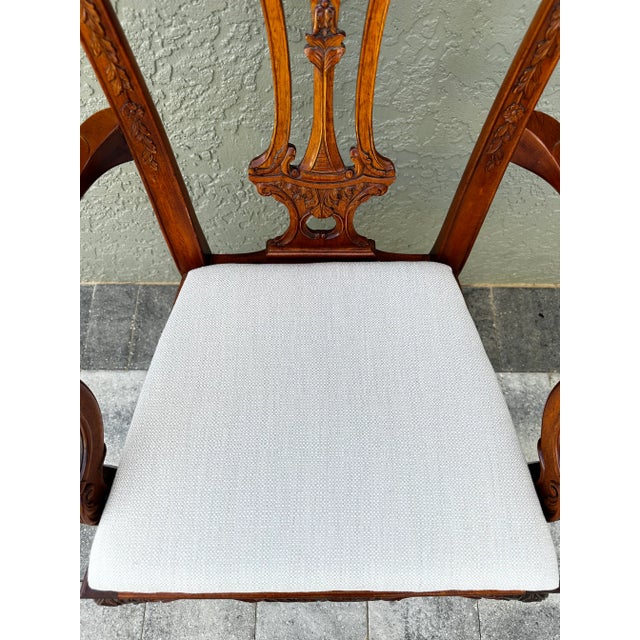 Brown Vintage 20th Century Carved Wood Georgian Chippendale Style Ball & Claw Feet Arm Chair For Sale - Image 8 of 12