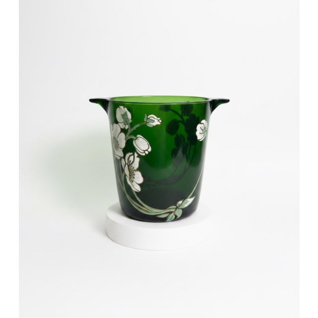 Vintage French Perrier-Jouët Style Green Glass Anemone Champagne Bucket For Sale - Image 4 of 11