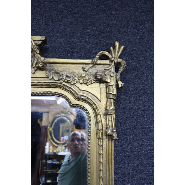 Late 19th Century French Louis XVI Style Carved Giltwood Beveled Floor Pier Mirror For Sale - Image 12 of 13