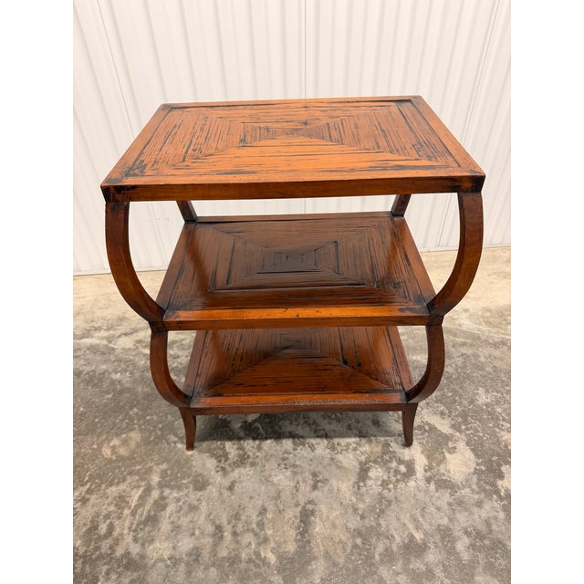 Late 20th Century Late 20th Century Henredon Acquisition Three Tier Side Table Solid Mahogany and Crushed Bamboo For Sale - Image 5 of 11