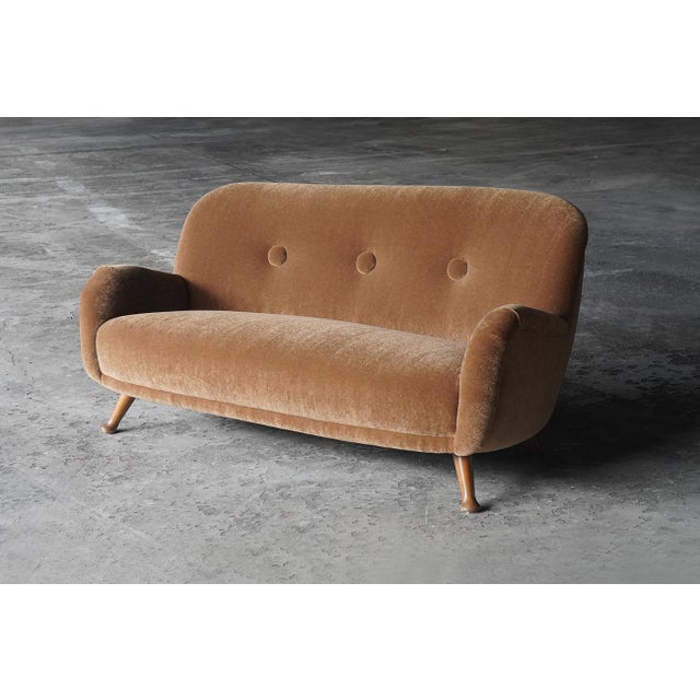 3-Seater Sofa from Berga Mobler with Brown Mohair Upholstery from Pierre Frey, Denmark, 1940s For Sale - Image 9 of 9