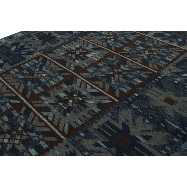 Rug & Kilim Rug & Kilim’s Scandinavian Kilim With Geometric Patterns in Dark Blue For Sale - Image 4 of 7
