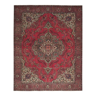 1970s Vintage Persian Handmade Wool 10x12 Red Area Rug For Sale