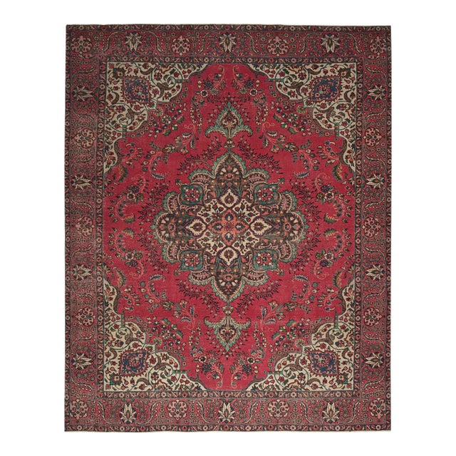 1970s Vintage Persian Handmade Wool 10x12 Red Area Rug For Sale