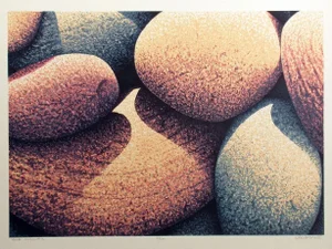 1980s "Rock Series #2" Realist Serigraph Still Life of Pebbles by Scott Nellis