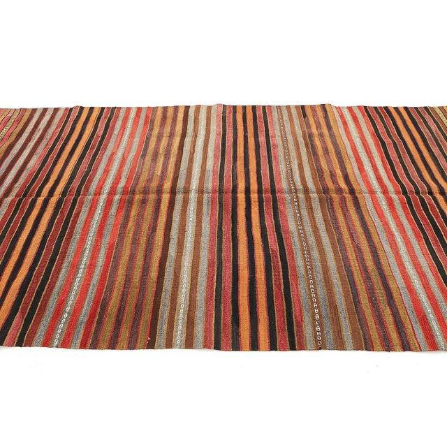 Mid 20th Century Vintage Striped Turkish Kilim Rug For Sale - Image 4 of 7