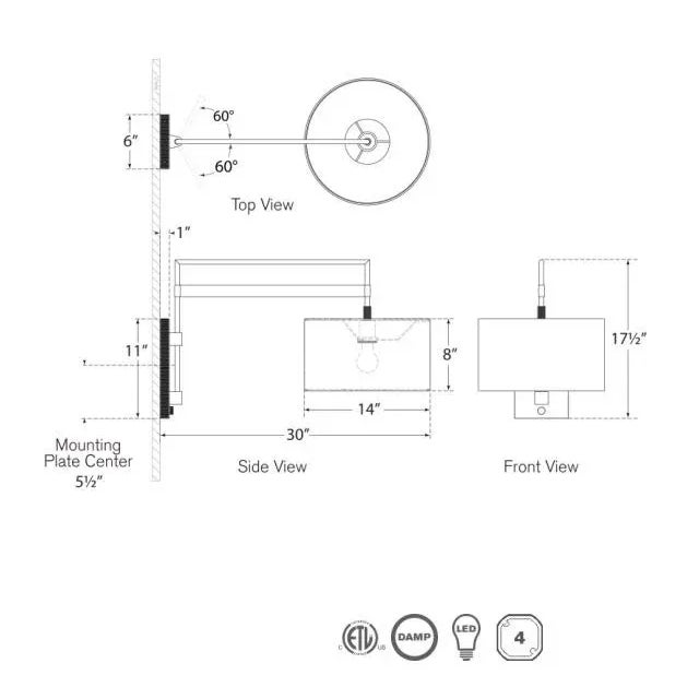 Modern Ray Booth for Visual Comfort Signature Gael Large Articulating Wall Light in Warm Iron and Antique Brass with Linen Shade For Sale - Image 3 of 3