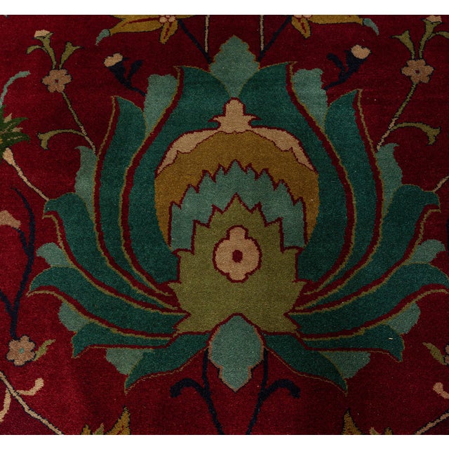 Textile Early 20th Century Purple Background Floral Indian Handmade Wool Rug For Sale - Image 7 of 8
