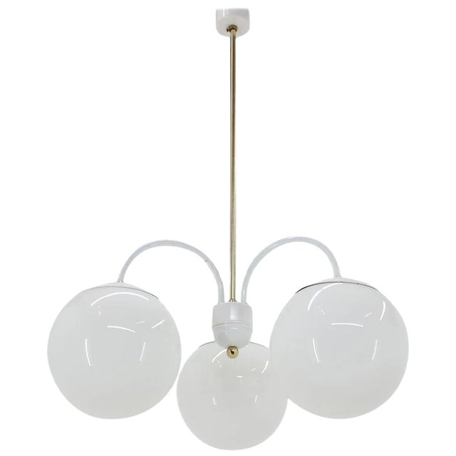 Mid-Century White Chandelier from Kamenický Šenov, 1970s For Sale