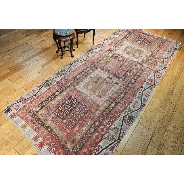 Vintage Anatolian Turkish Kilim Gallery Rug, Flat-Woven Geometric Pattern, Brick Red & Ivory, 6x14 For Sale In Chicago - Image 6 of 15