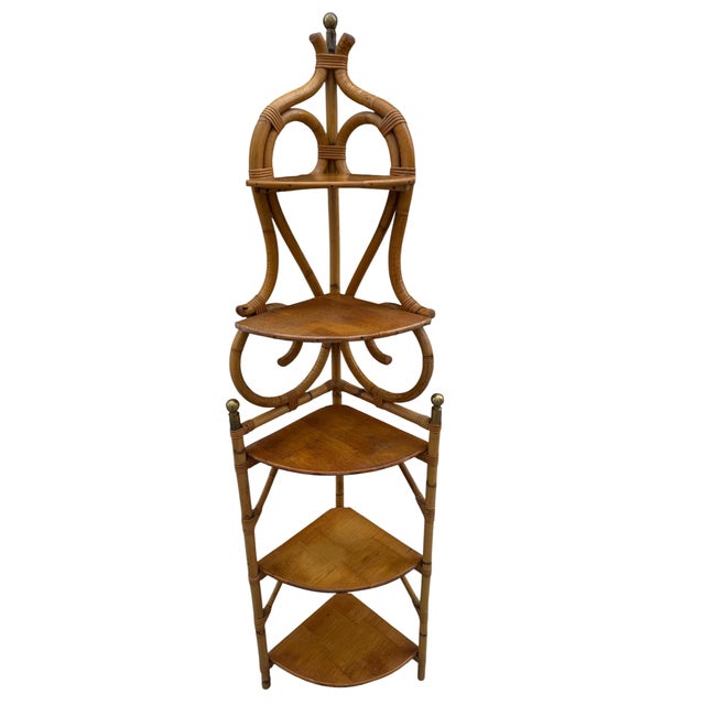Vintage French Rattan Corner Shelf, 1960s For Sale - Image 11 of 11