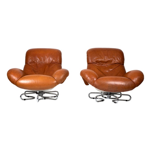 Set of Leather Armchairs attributed to Bruno Gecchelin, 1961 For Sale