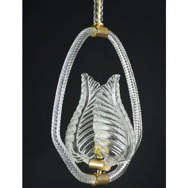 1940s Elgant Transparent Art Decò Barovier E Toso Pendant Light Murano Glass For Sale - Image 4 of 12