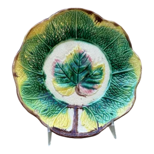 Majolica Antique 19th Century Grape Leaf Plate