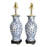 Lamp Pair Blue & White Pair Ginger Jar Style For Sale
