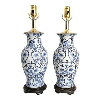 Lamp Pair Blue & White Pair Ginger Jar Style For Sale