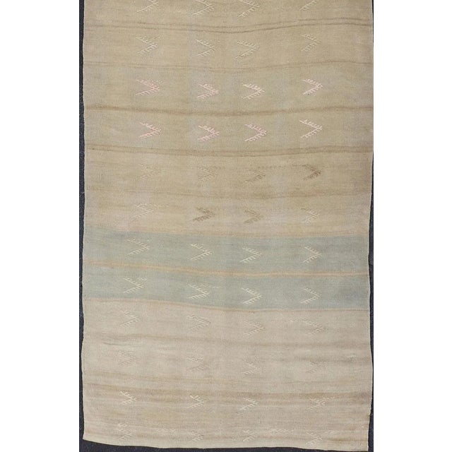 Tan Mid 20th Century Vintage Kilim Runner With Stripes and Geometric Tribal Motifs in Light Tones For Sale - Image 8 of 12