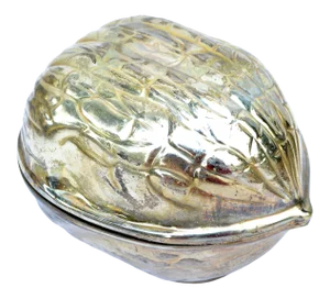 f.b. Rogers Gold Plate Walnut Shaped Trinket Box Keepsake 1970 America
