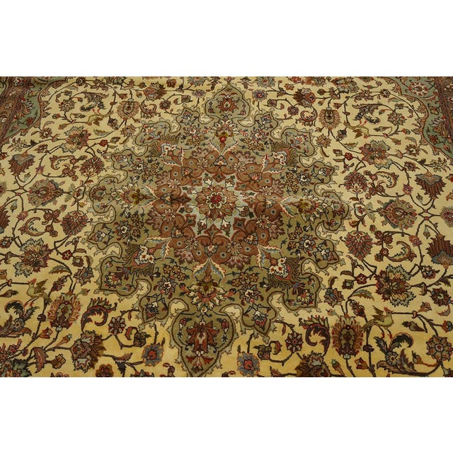 1940s Ivory Medallion Antique Persian Tabriz Rug 7' 5" X 10' 5" Handknotted Wool Carpet For Sale - Image 4 of 6