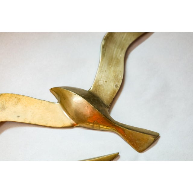 970s Mid-Century Modern Brass Flying Seagulls Wall Sculptures - Set of 3 For Sale In New York - Image 6 of 12