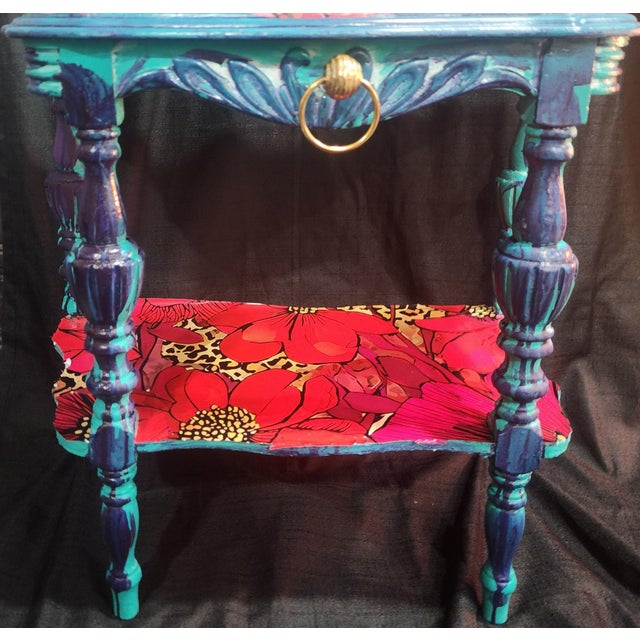 Bring a bold burst of maximalist character to your space with this stunning, custom-upcycled vintage accent table. Hand-...