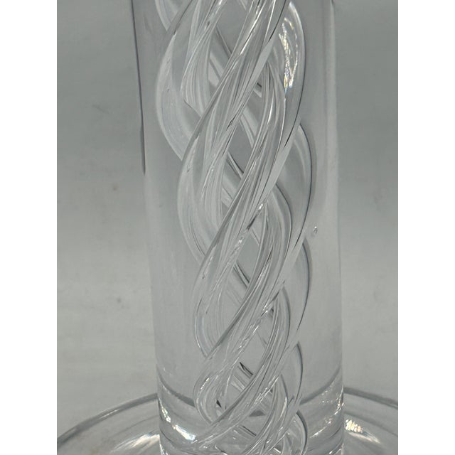 Contemporary Pair of Simon Pearce Stratton Hand-Blown Air Twist Crystal Pillar Candlesticks, 7" For Sale - Image 3 of 10