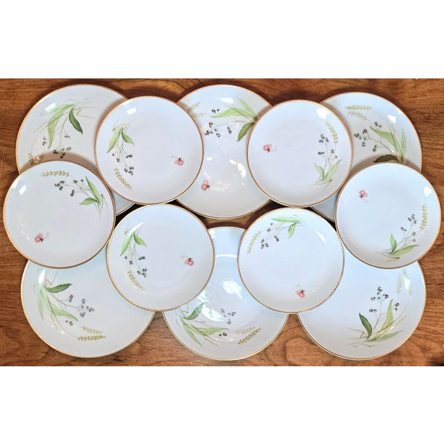 Gold Rimmed Wildflower Plates- Set of 12 For Sale - Image 4 of 10