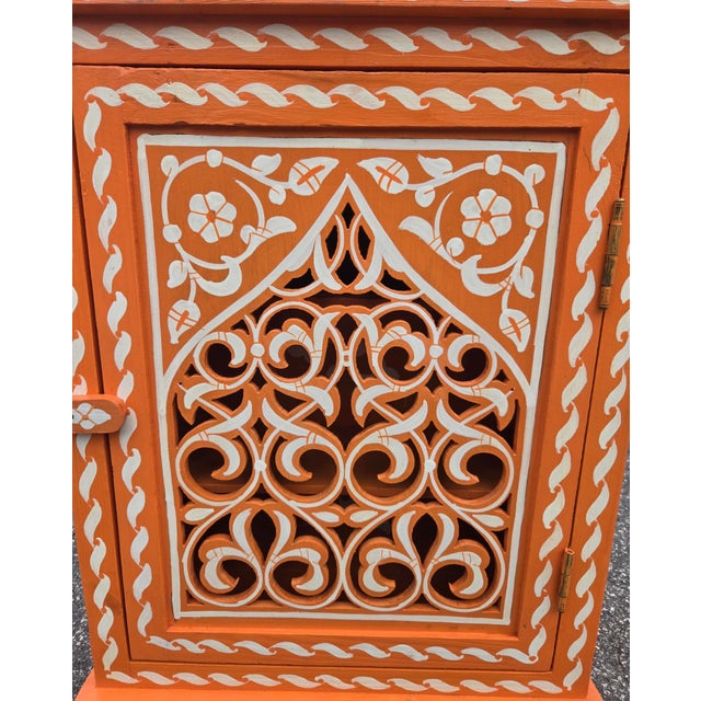 Hand Painted Mediterranean Medicine Cabinet / Wall Shelf / Orange and White Zouak For Sale - Image 4 of 6