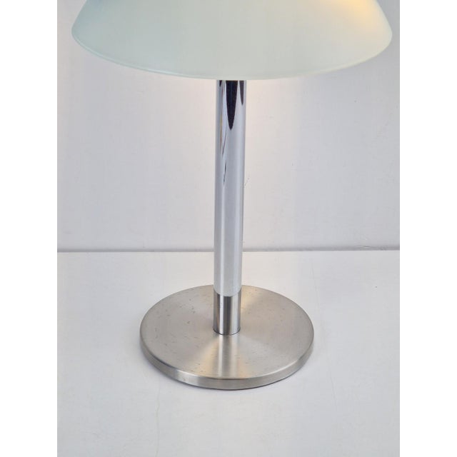 Vintage Modern Mushroom Table Lamp in Sandblasted Glass Stainless Steel & Chrome, 1960s For Sale - Image 4 of 8