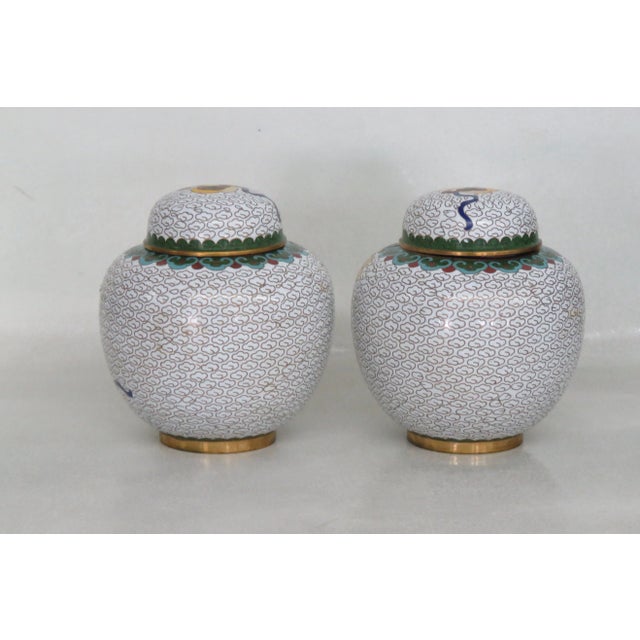 Cloisonné Enamel Urns Ginger Jars With Cover a Pair For Sale - Image 10 of 13