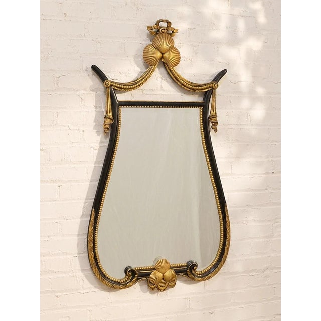 Metal Vintage Hollywood Regency Black & Gold Gilt Wall Mirror For Sale - Image 7 of 12