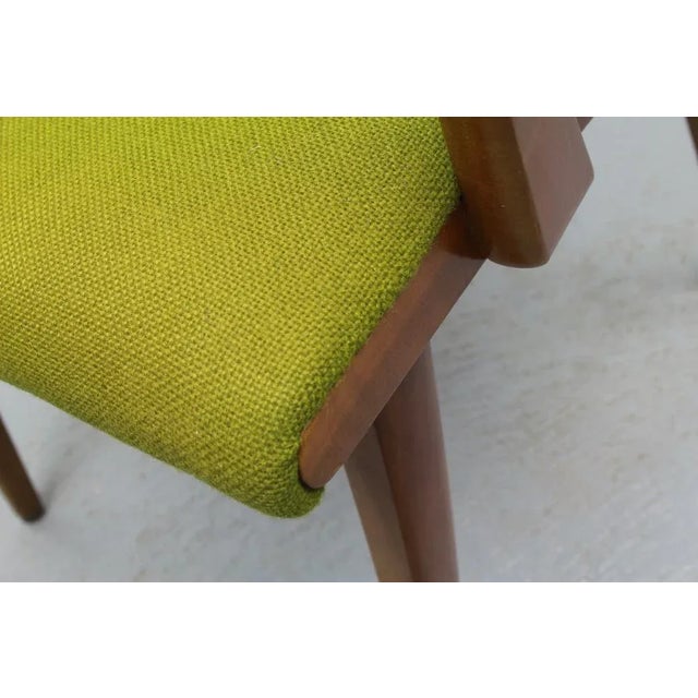 Brown Chair with Armrests in Cherry, Green Fabric, 1955 For Sale - Image 8 of 11