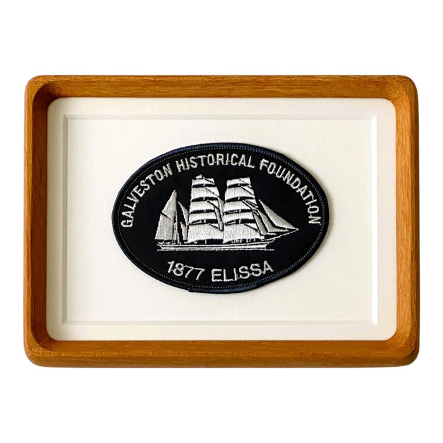 Texas Galveston Historical Foundation Ship Elissa Vintage Travel Patch Wood Framed For Sale