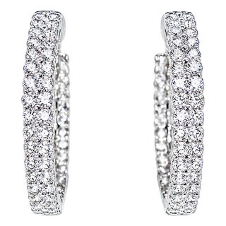 Late 20th Century Pair of 14K White Gold Diamond Inside Outside Hoop Earrings For Sale