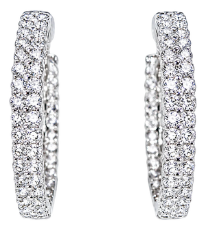 Late 20th Century Pair of 14K White Gold Diamond Inside Outside Hoop Earrings