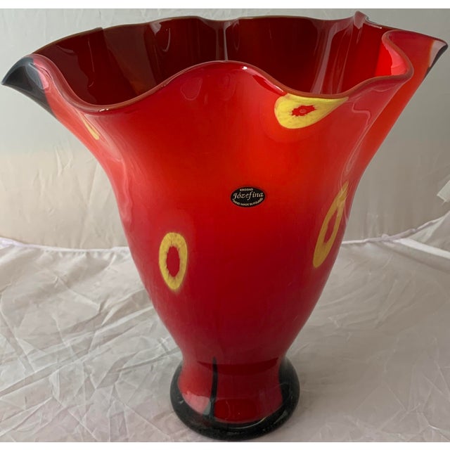 Large Krosno Jozefina POland Large Art Glass Red Black Vase Chairish