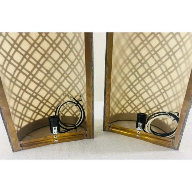 Metal Mid-Century Modern Style Brass Diamond Design Wall Sconce, a Pair For Sale - Image 7 of 10