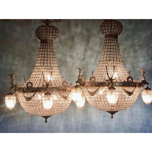 Vintage French Louis XVI Gold Bronze Deer Chandeliers - Pair For Sale - Image 14 of 18