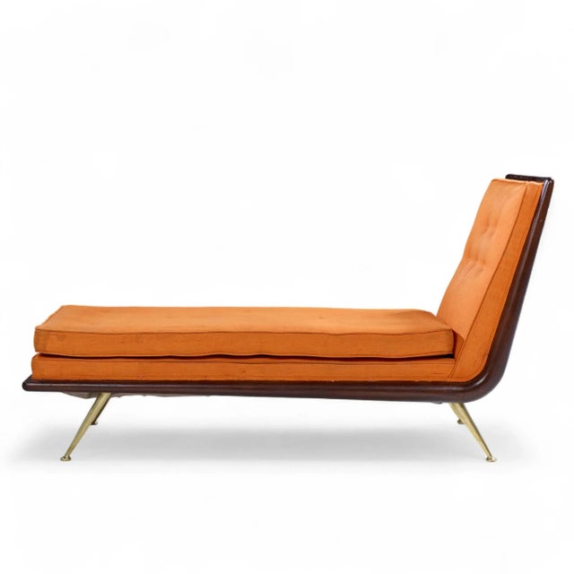 Widdicomb Robsjohn Gibbings for Widdicomb Mid Century Brass and Mahogany Chaise Lounge Chair For Sale - Image 4 of 9