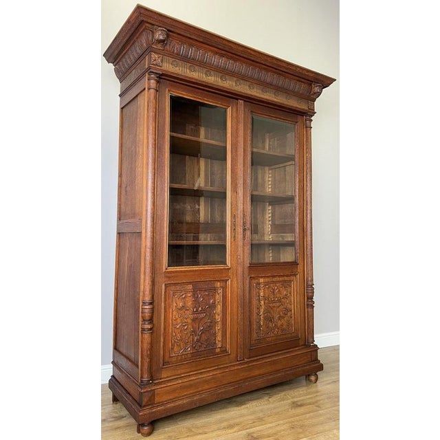 Antique French Glazed Display Oak Cabinet For Sale - Image 16 of 16