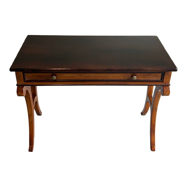 Late 20th Century Baker Milling Road Neoclassical Single Drawer Writing Desk With C-Scroll Legs For Sale